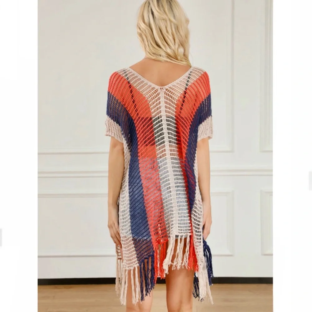 Striped Crochet Beach Cover Up - Picture 4 of 9